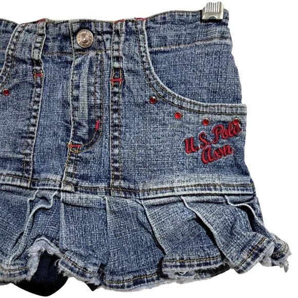 Y2K U.S. Polo Assn. Embellished Denim Skort Pleated Hem Embroidered Logo 3T - Picture 6 of 8